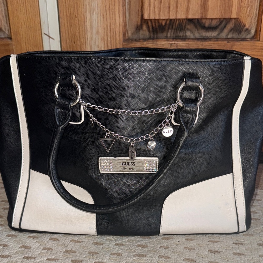 GUESS Two-Tone Black and White Satchel